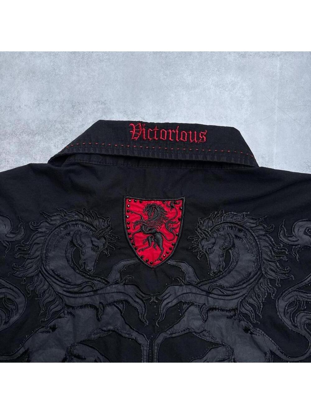 Y2K Victorious 00s Horse Grunge button up rhinestones shirt - Picture 7 of 8